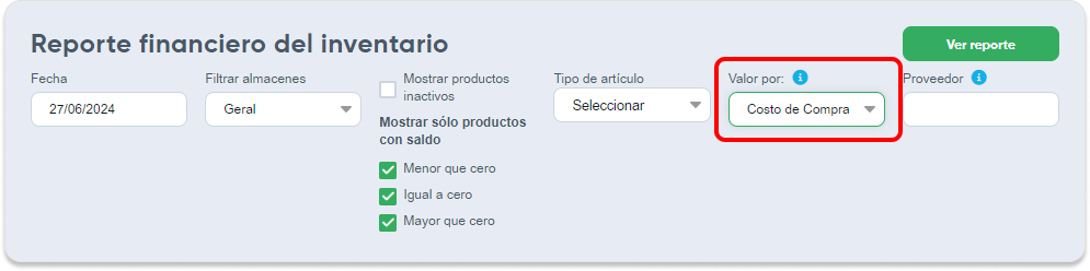 Reporte financiero del inventario - valor por costo de compra.png