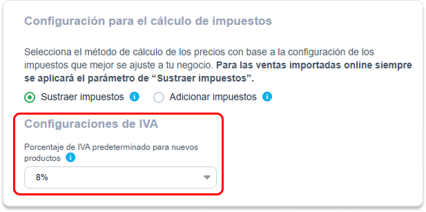 configuración para el cálculo de impuestos - menu - config.png