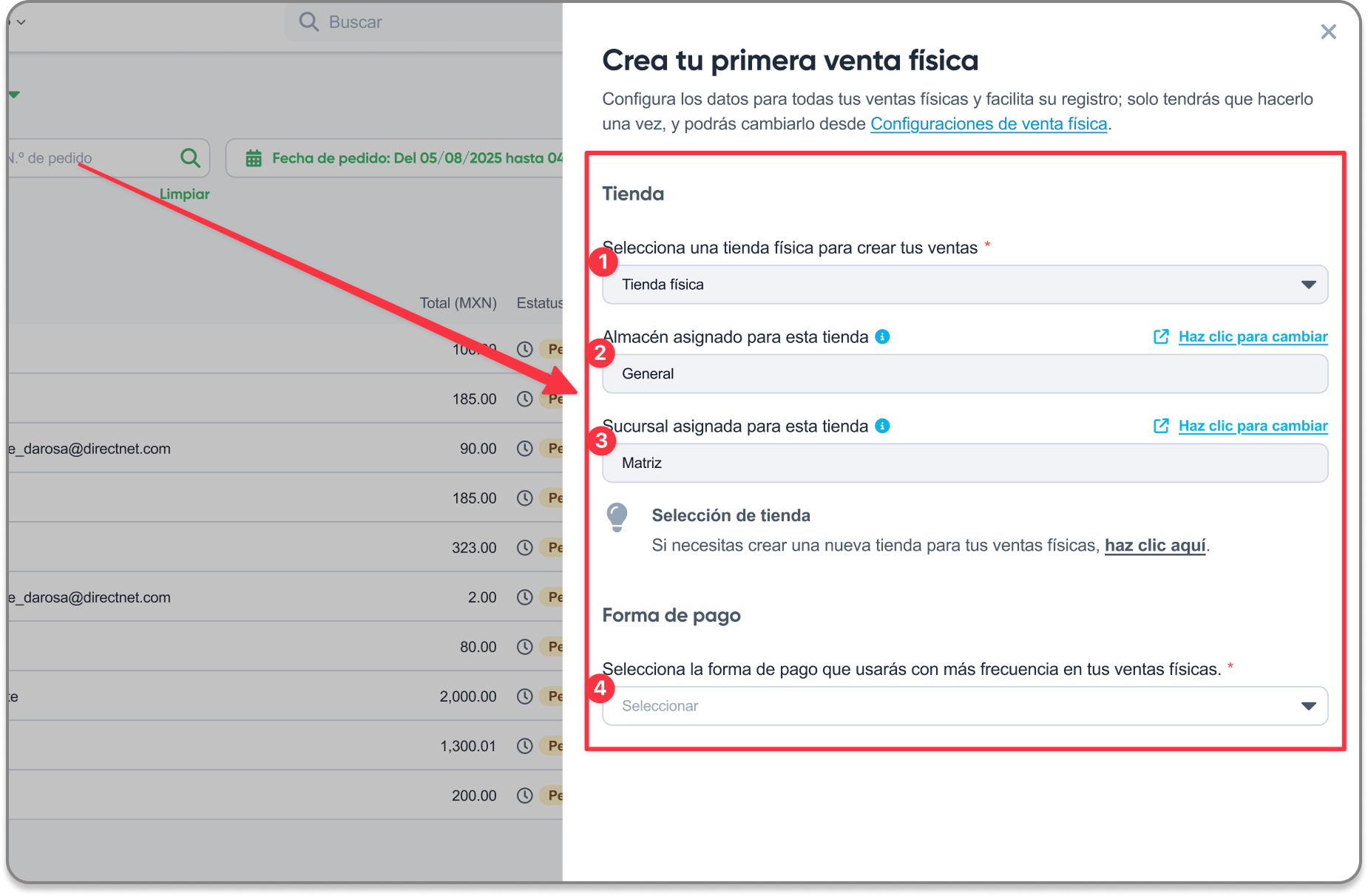 configuración inicial venta física