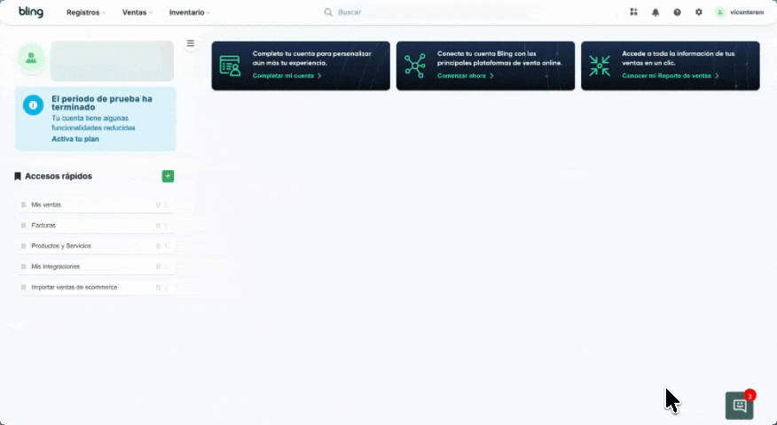 Demostración de ubicación e interacción con el chat de soporte de Bling
